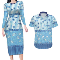 Hawaii Christmas In July Couples Matching Long Sleeve Bodycon Dress and Hawaiian Shirt Sky Blue Mele Kalikimaka Sea Animals
