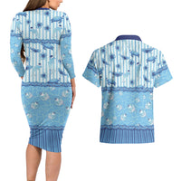 Hawaii Christmas In July Couples Matching Long Sleeve Bodycon Dress and Hawaiian Shirt Sky Blue Mele Kalikimaka Sea Animals
