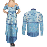Hawaii Christmas In July Couples Matching Summer Maxi Dress and Long Sleeve Button Shirt Sky Blue Mele Kalikimaka Sea Animals