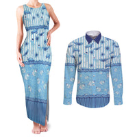 Hawaii Christmas In July Couples Matching Tank Maxi Dress and Long Sleeve Button Shirt Sky Blue Mele Kalikimaka Sea Animals