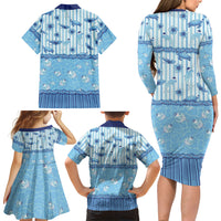Hawaii Christmas In July Family Matching Long Sleeve Bodycon Dress and Hawaiian Shirt Sky Blue Mele Kalikimaka Sea Animals