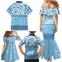 Hawaii Christmas In July Family Matching Mermaid Dress and Hawaiian Shirt Sky Blue Mele Kalikimaka Sea Animals