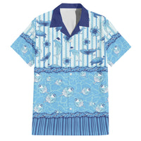 Hawaii Christmas In July Family Matching Off The Shoulder Long Sleeve Dress and Hawaiian Shirt Sky Blue Mele Kalikimaka Sea Animals