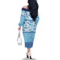 Hawaii Christmas In July Family Matching Off The Shoulder Long Sleeve Dress and Hawaiian Shirt Sky Blue Mele Kalikimaka Sea Animals