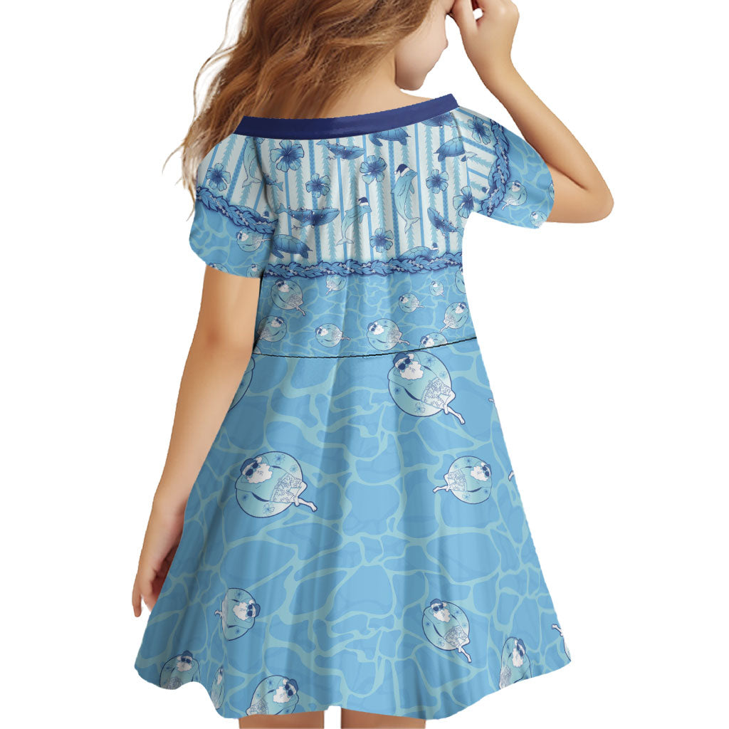 Hawaii Christmas In July Family Matching Off Shoulder Maxi Dress and Hawaiian Shirt Sky Blue Mele Kalikimaka Sea Animals