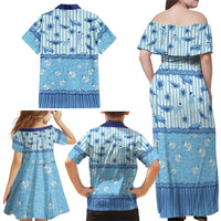 Hawaii Christmas In July Family Matching Off Shoulder Maxi Dress and Hawaiian Shirt Sky Blue Mele Kalikimaka Sea Animals