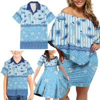Hawaii Christmas In July Family Matching Off Shoulder Short Dress and Hawaiian Shirt Sky Blue Mele Kalikimaka Sea Animals