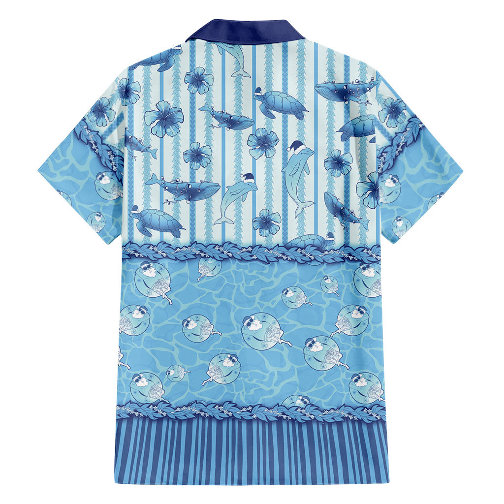 Hawaii Christmas In July Family Matching Puletasi and Hawaiian Shirt Sky Blue Mele Kalikimaka Sea Animals