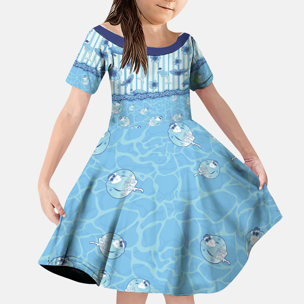 Hawaii Christmas In July Family Matching Summer Maxi Dress and Hawaiian Shirt Sky Blue Mele Kalikimaka Sea Animals