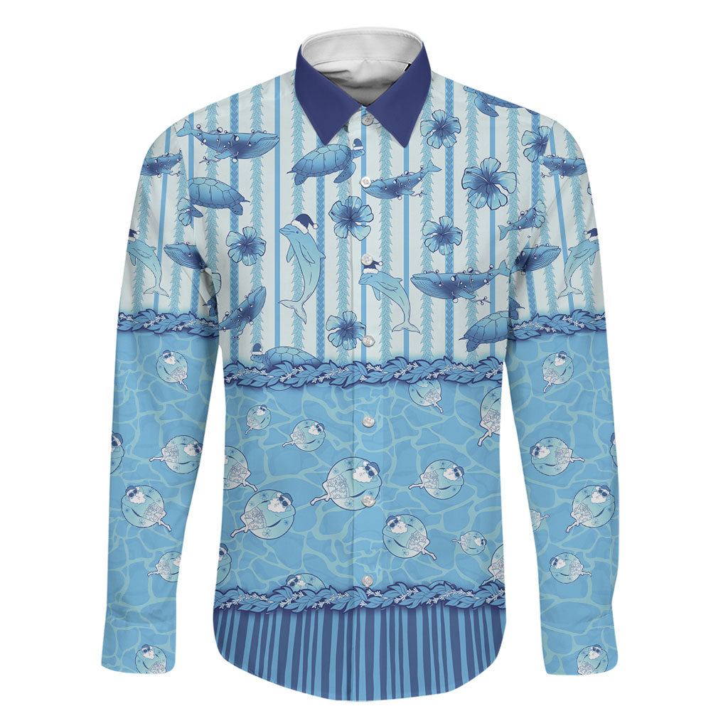 Hawaii Christmas In July Family Matching Summer Maxi Dress and Hawaiian Shirt Sky Blue Mele Kalikimaka Sea Animals