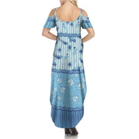 Hawaii Christmas In July Family Matching Summer Maxi Dress and Hawaiian Shirt Sky Blue Mele Kalikimaka Sea Animals