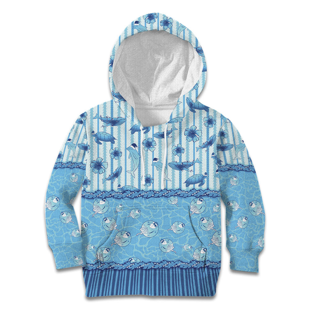 Hawaii Christmas In July Kid Hoodie Sky Blue Mele Kalikimaka Sea Animals