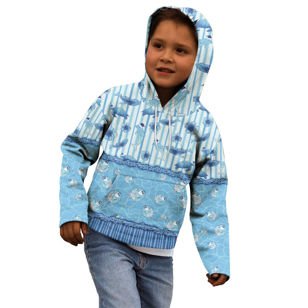 Hawaii Christmas In July Kid Hoodie Sky Blue Mele Kalikimaka Sea Animals