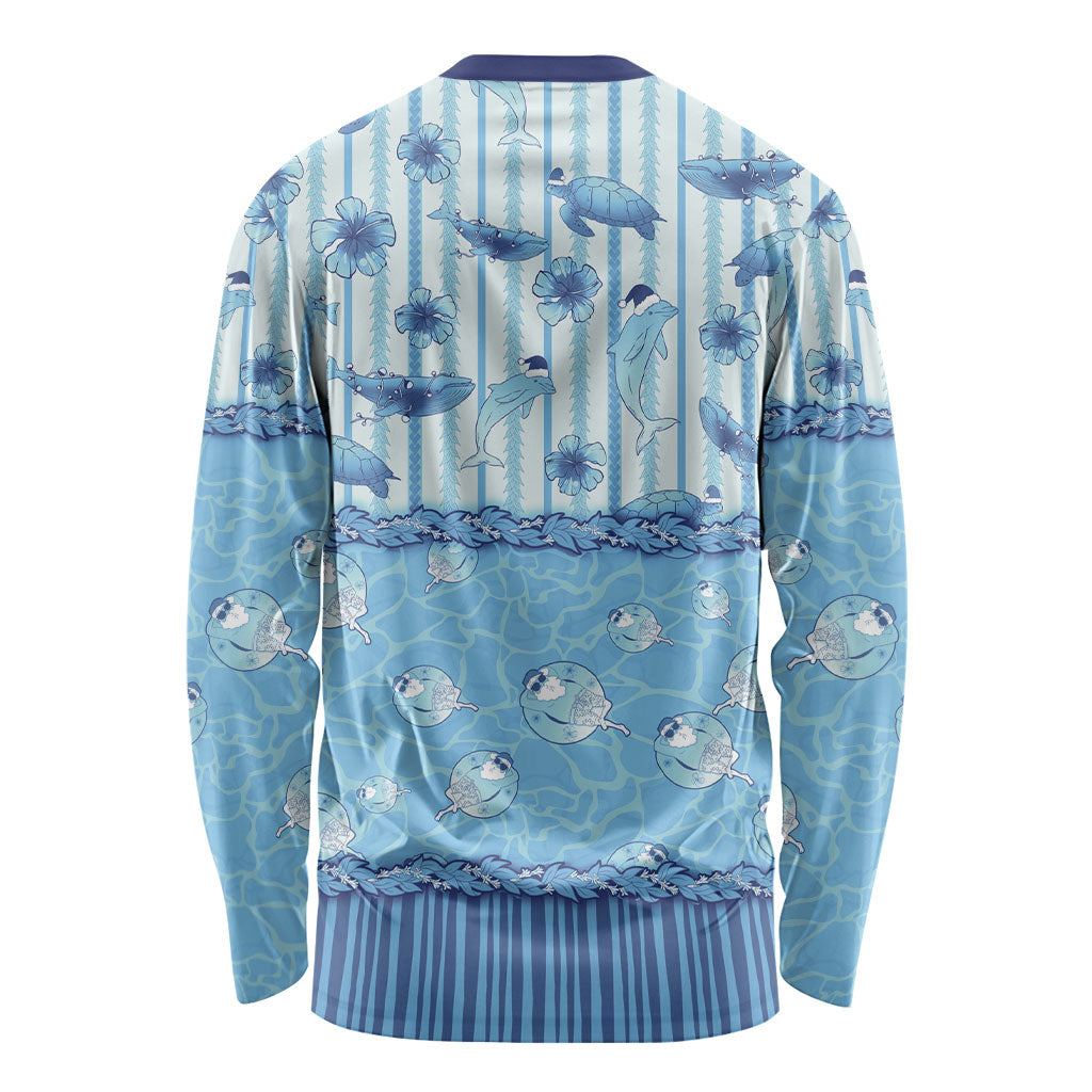 Hawaii Christmas In July Long Sleeve Shirt Sky Blue Mele Kalikimaka Sea Animals