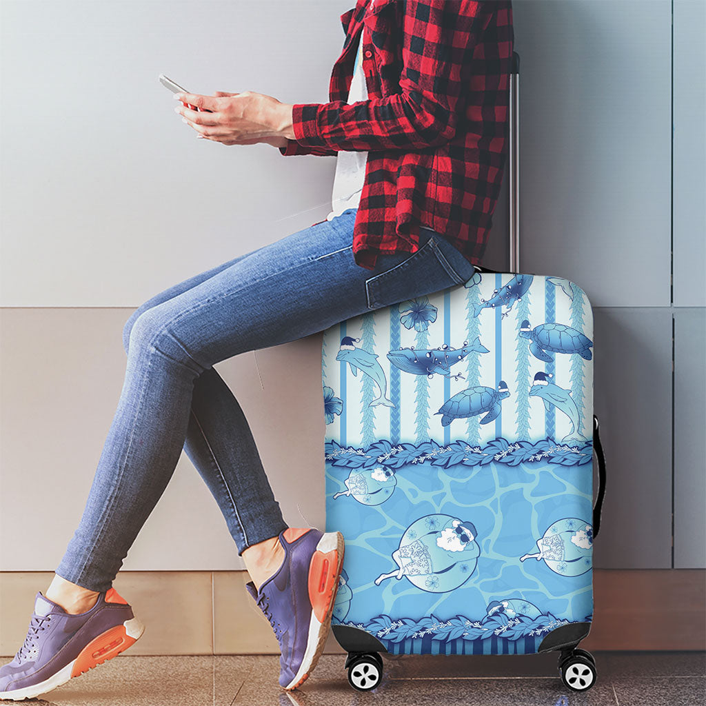 Hawaii Christmas In July Luggage Cover Sky Blue Mele Kalikimaka Sea Animals