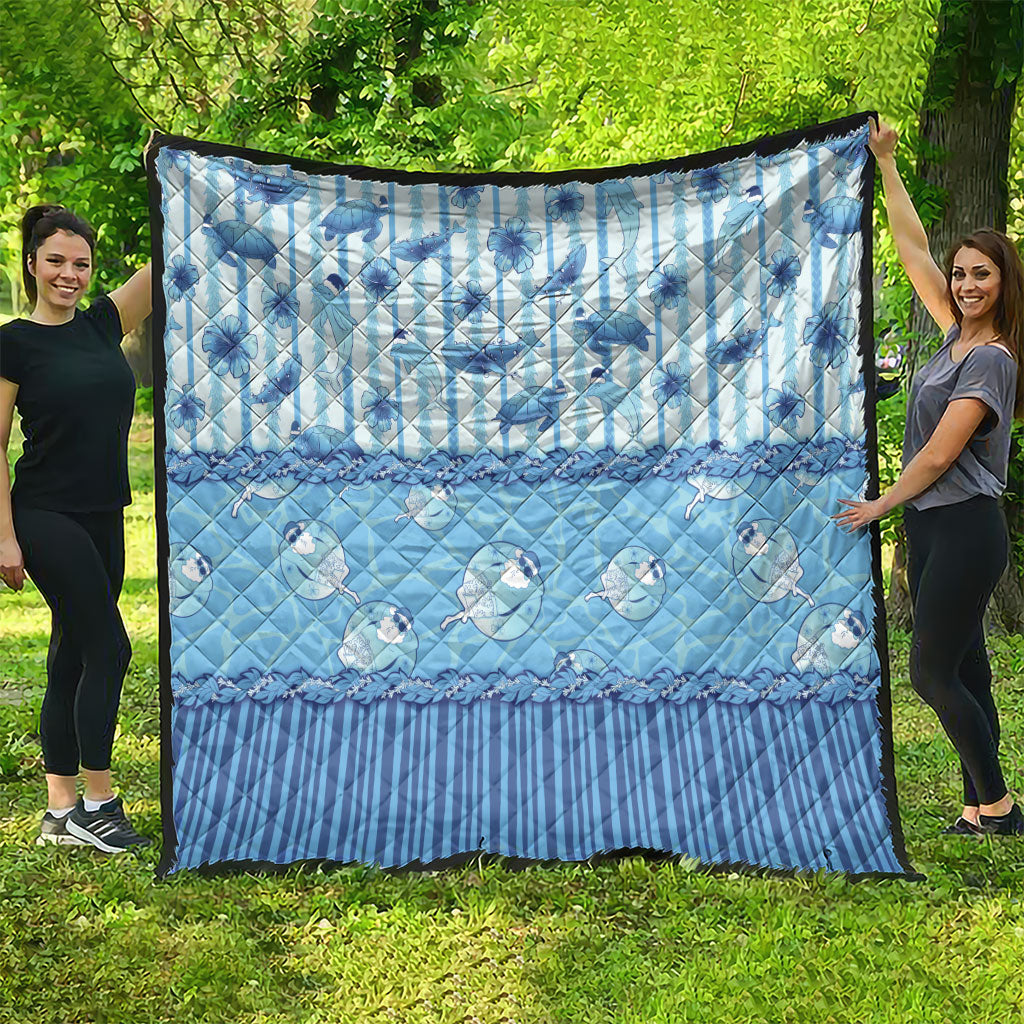 Hawaii Christmas In July Quilt Sky Blue Mele Kalikimaka Sea Animals