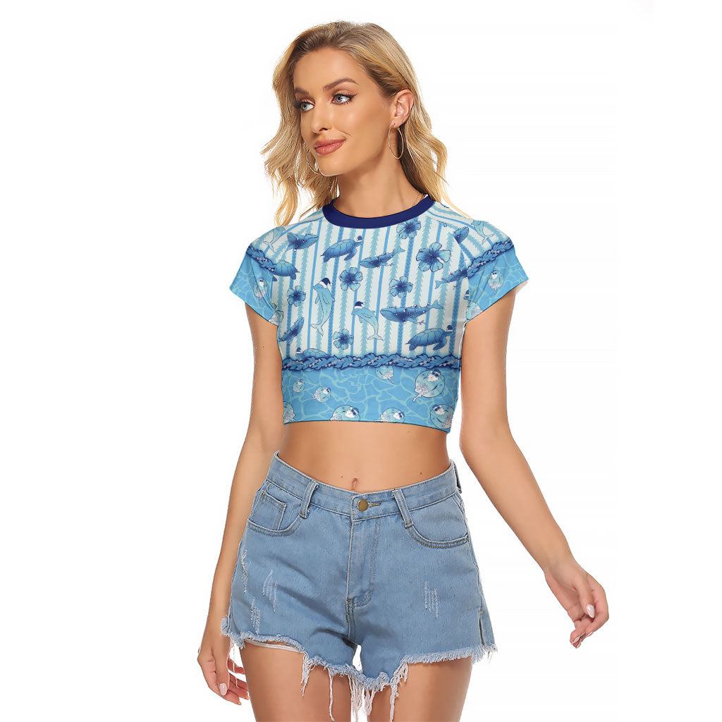 Hawaii Christmas In July Raglan Cropped T Shirt Sky Blue Mele Kalikimaka Sea Animals