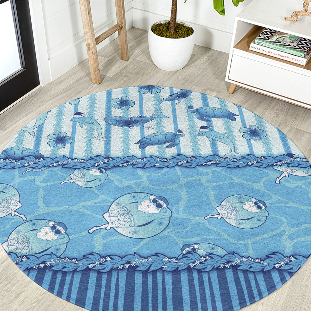Hawaii Christmas In July Round Carpet Sky Blue Mele Kalikimaka Sea Animals