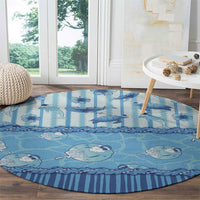 Hawaii Christmas In July Round Carpet Sky Blue Mele Kalikimaka Sea Animals