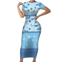 Hawaii Christmas In July Short Sleeve Bodycon Dress Sky Blue Mele Kalikimaka Sea Animals