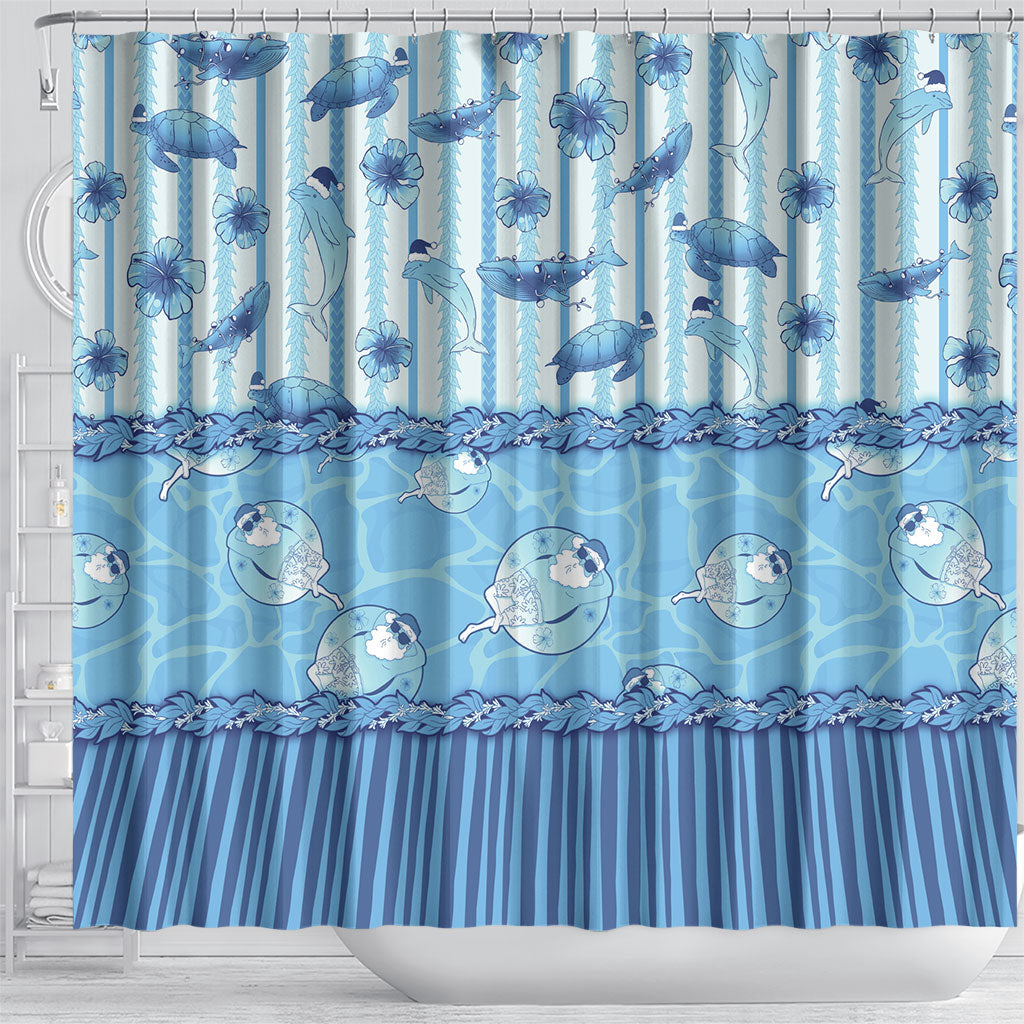 Hawaii Christmas In July Shower Curtain Sky Blue Mele Kalikimaka Sea Animals