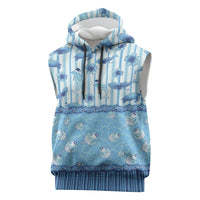 Hawaii Christmas In July Sleeveless Hoodie Sky Blue Mele Kalikimaka Sea Animals