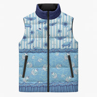 Hawaii Christmas In July Sleeveless Puffer Jacket Sky Blue Mele Kalikimaka Sea Animals