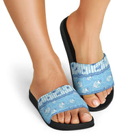 Hawaii Christmas In July Slide Sandals Sky Blue Mele Kalikimaka Sea Animals