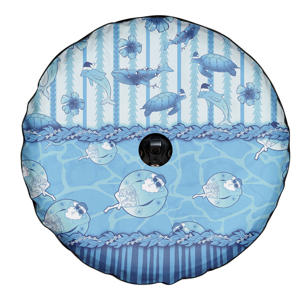 Hawaii Christmas In July Spare Tire Cover Sky Blue Mele Kalikimaka Sea Animals