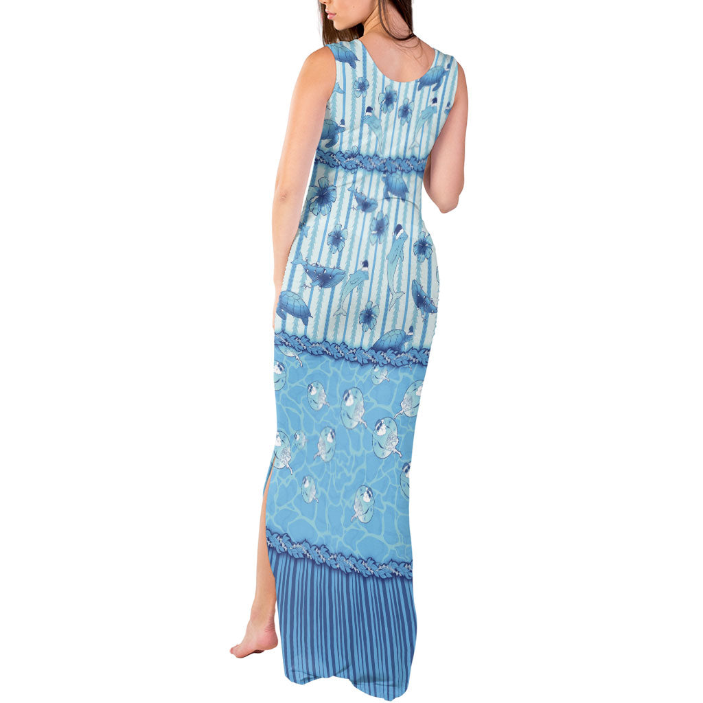 Hawaii Christmas In July Tank Maxi Dress Sky Blue Mele Kalikimaka Sea Animals