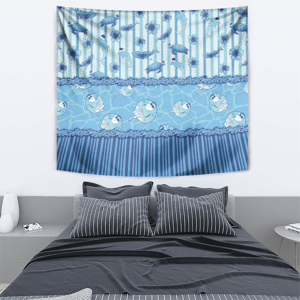 Hawaii Christmas In July Tapestry Sky Blue Mele Kalikimaka Sea Animals