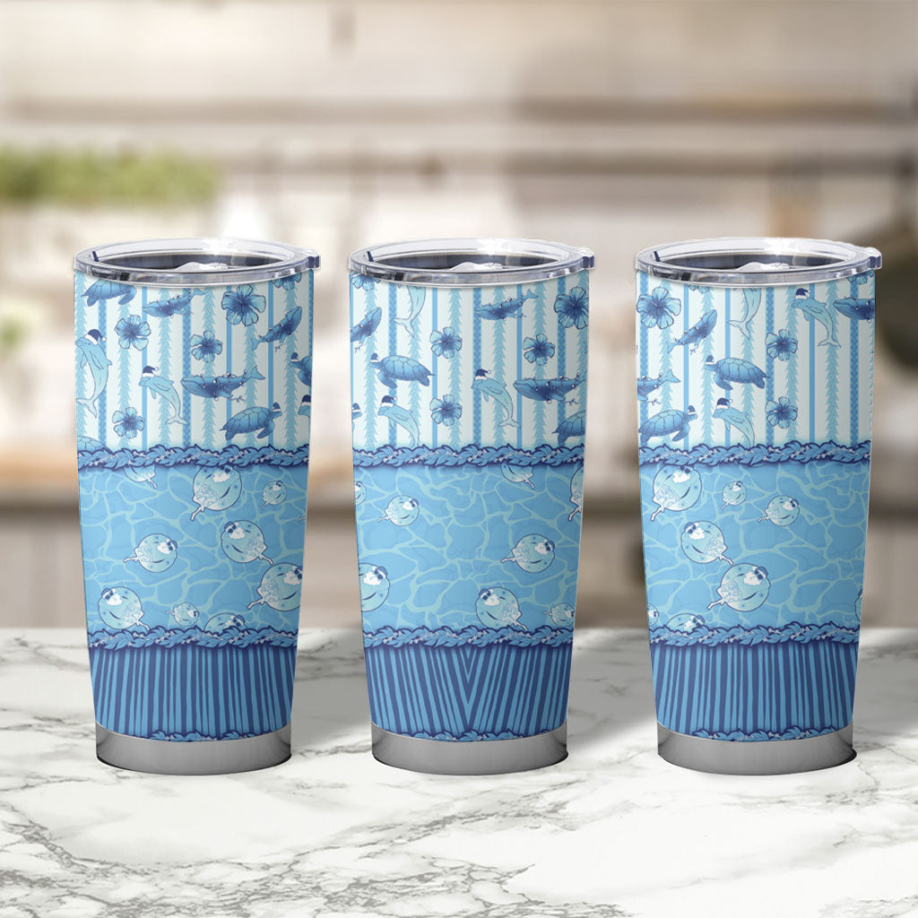 Hawaii Christmas In July Tumbler Cup Sky Blue Mele Kalikimaka Sea Animals