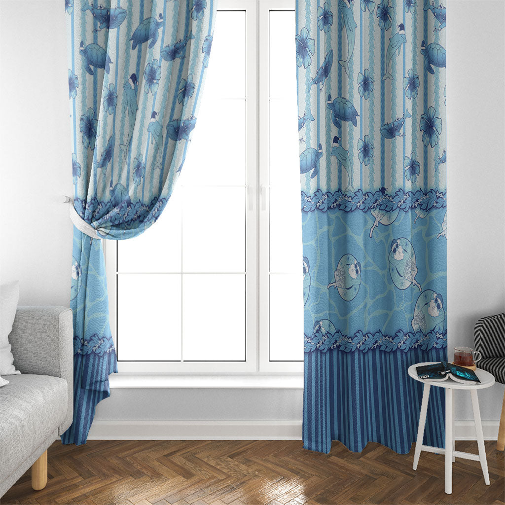 Hawaii Christmas In July Window Curtain Sky Blue Mele Kalikimaka Sea Animals