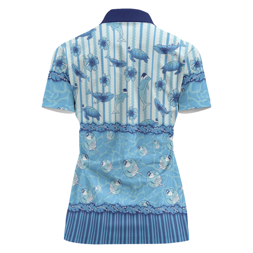 Hawaii Christmas In July Women Polo Shirt Sky Blue Mele Kalikimaka Sea Animals