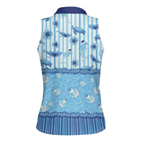 Hawaii Christmas In July Women Sleeveless Polo Shirt Sky Blue Mele Kalikimaka Sea Animals
