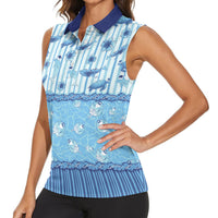 Hawaii Christmas In July Women Sleeveless Polo Shirt Sky Blue Mele Kalikimaka Sea Animals