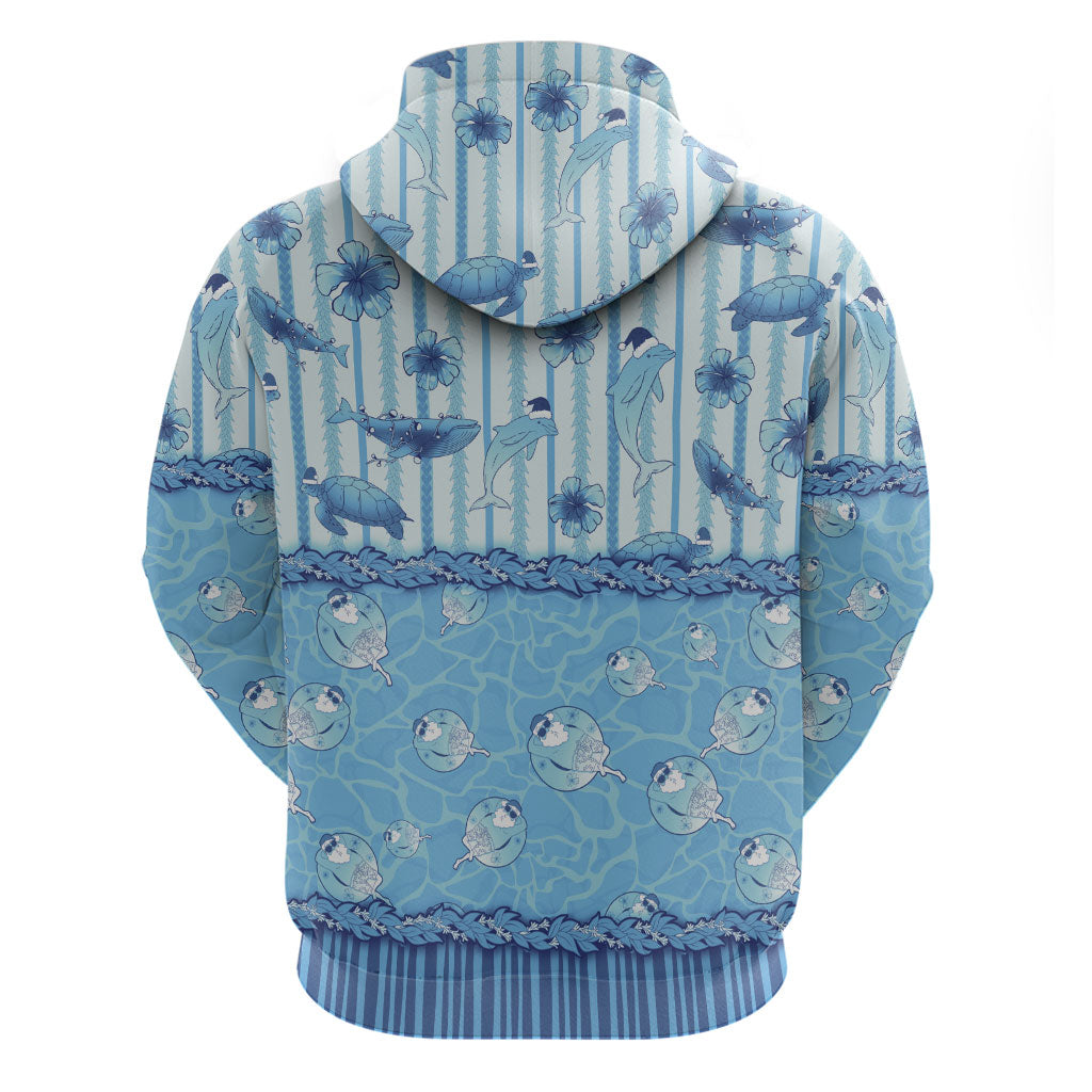 Hawaii Christmas In July Zip Hoodie Sky Blue Mele Kalikimaka Sea Animals