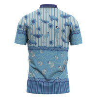 Hawaii Christmas In July Zipper Polo Shirt Sky Blue Mele Kalikimaka Sea Animals