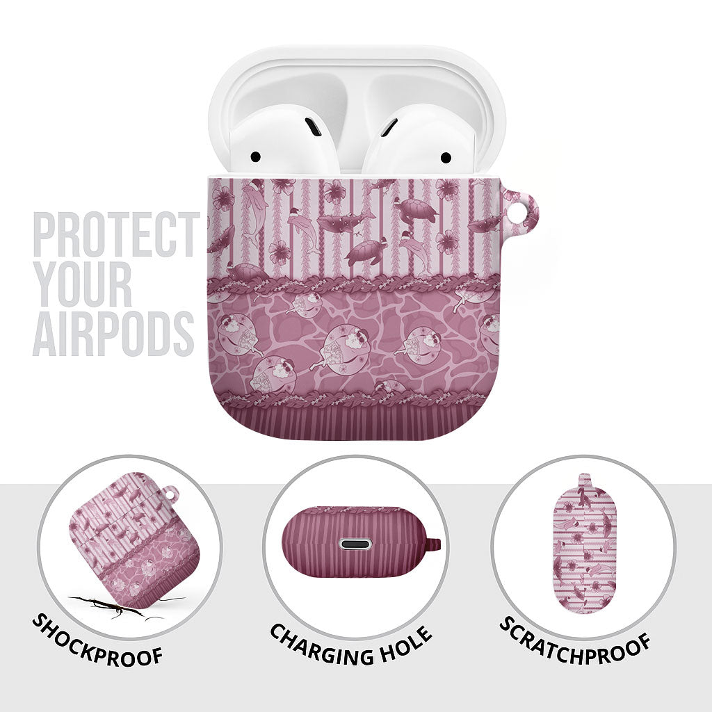 Hawaii Christmas In July AirPods Case Dusty Pink Mele Kalikimaka Sea Animals