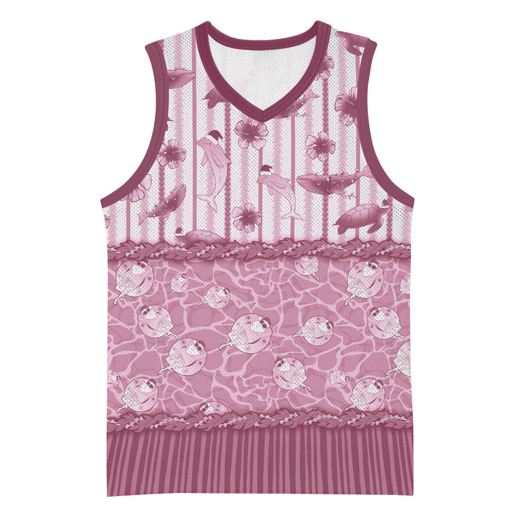 Hawaii Christmas In July Basketball Jersey Dusty Pink Mele Kalikimaka Sea Animals
