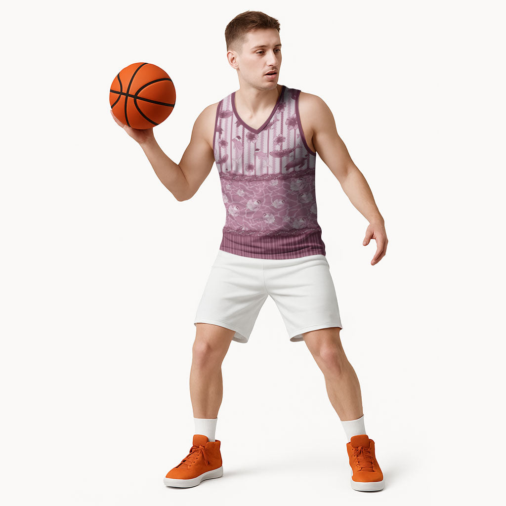 Hawaii Christmas In July Basketball Jersey Dusty Pink Mele Kalikimaka Sea Animals