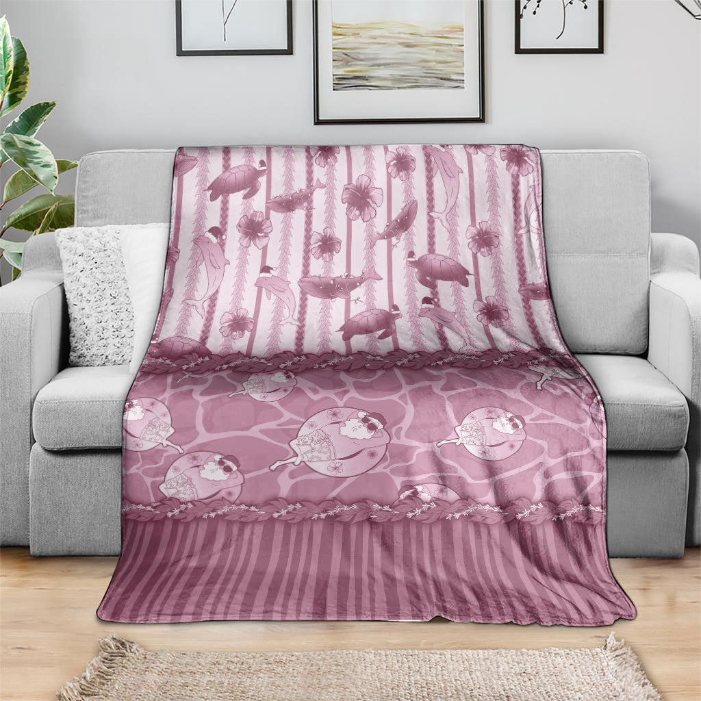 Hawaii Christmas In July Blanket Dusty Pink Mele Kalikimaka Sea Animals