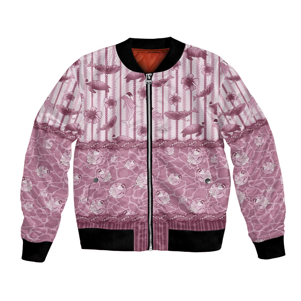 Hawaii Christmas In July Bomber Jacket Dusty Pink Mele Kalikimaka Sea Animals