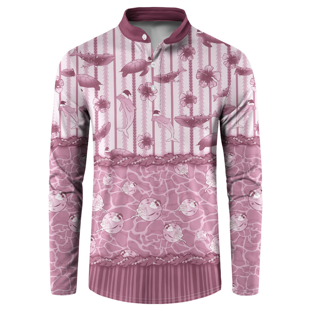 Hawaii Christmas In July Button Sweatshirt Dusty Pink Mele Kalikimaka Sea Animals