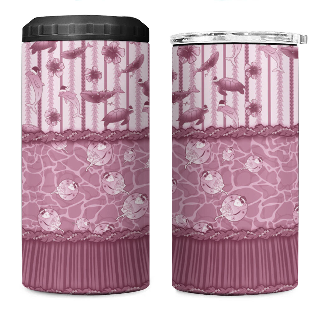 Hawaii Christmas In July 4 in 1 Can Cooler Tumbler Dusty Pink Mele Kalikimaka Sea Animals