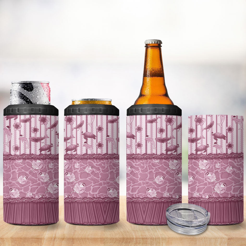 Hawaii Christmas In July 4 in 1 Can Cooler Tumbler Dusty Pink Mele Kalikimaka Sea Animals