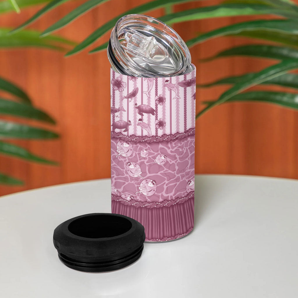 Hawaii Christmas In July 4 in 1 Can Cooler Tumbler Dusty Pink Mele Kalikimaka Sea Animals