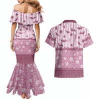 Hawaii Christmas In July Couples Matching Mermaid Dress and Hawaiian Shirt Dusty Pink Mele Kalikimaka Sea Animals