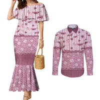 Hawaii Christmas In July Couples Matching Mermaid Dress and Long Sleeve Button Shirt Dusty Pink Mele Kalikimaka Sea Animals