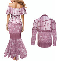 Hawaii Christmas In July Couples Matching Mermaid Dress and Long Sleeve Button Shirt Dusty Pink Mele Kalikimaka Sea Animals